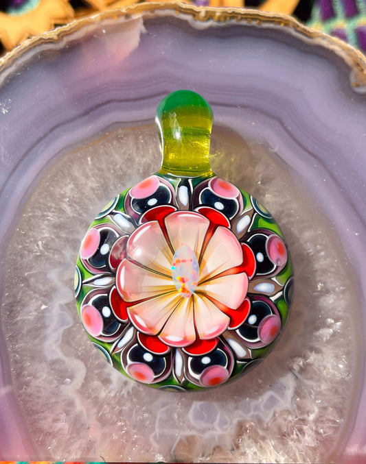 "Sandia" Watermelon UV Dot Stack Opal Pendant