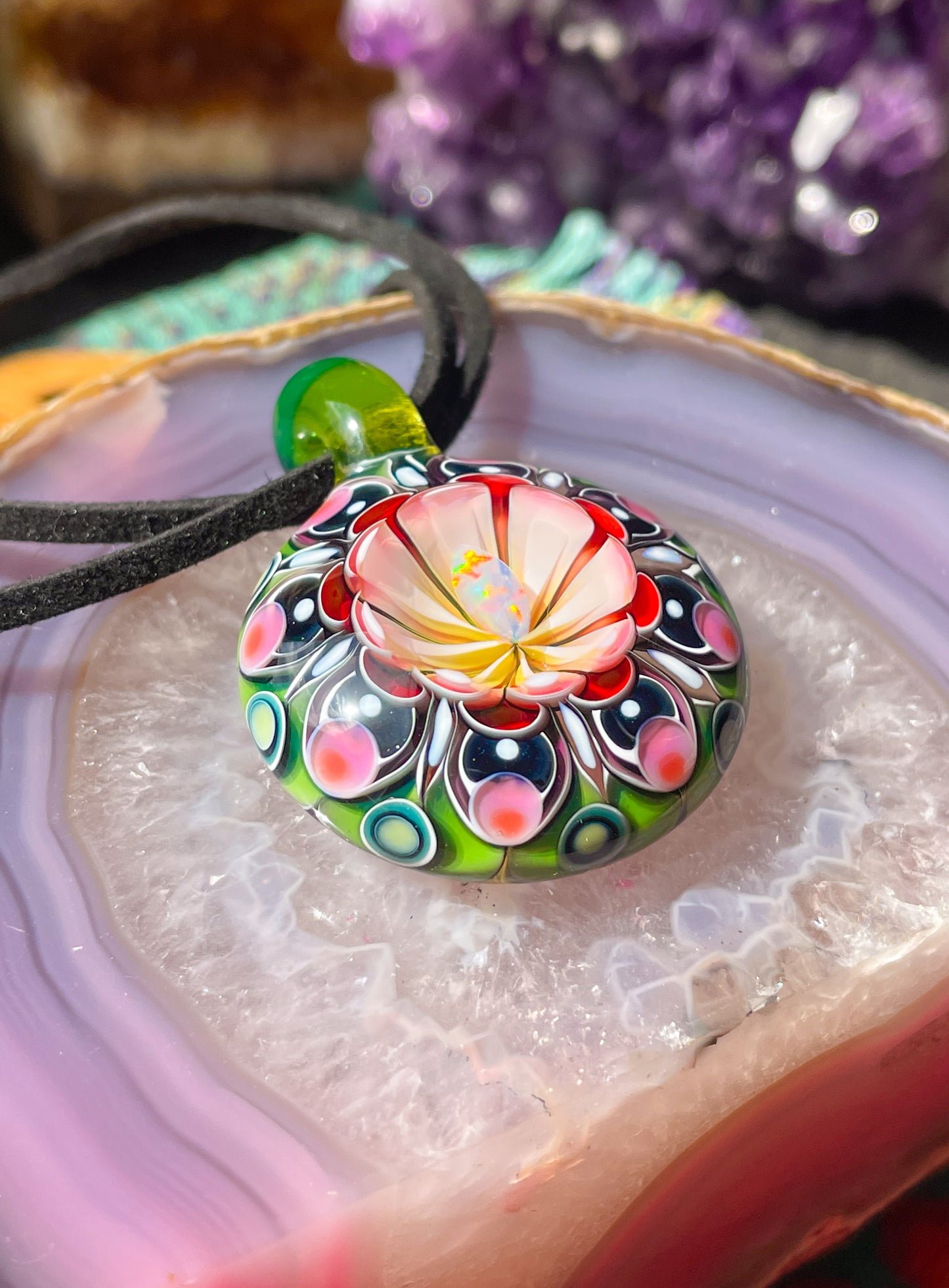 "Sandia" Watermelon UV Dot Stack Opal Pendant