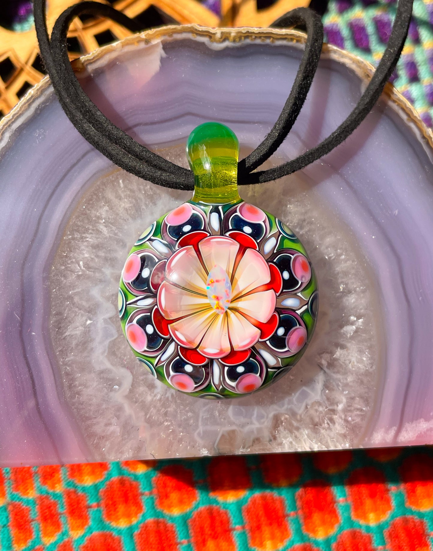 "Sandia" Watermelon UV Dot Stack Opal Pendant